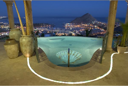 Pool view of Cabo San Lucas at Night 