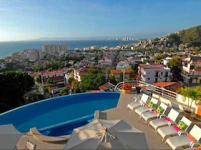 Casa Yvonneka pool side panoramic view of Puerto Vallarta 