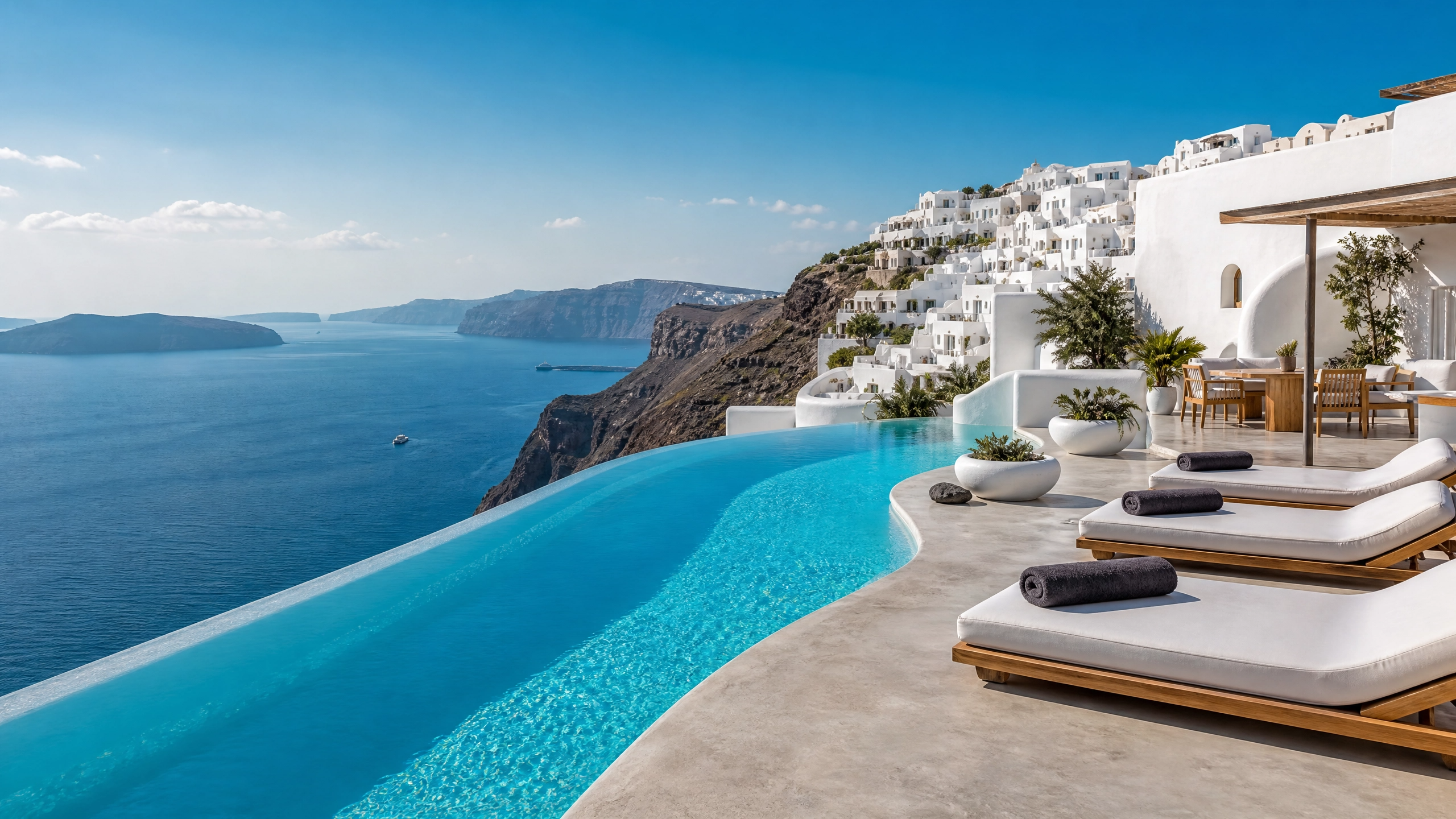 White-washed cliffside villas in Santorini, Greece