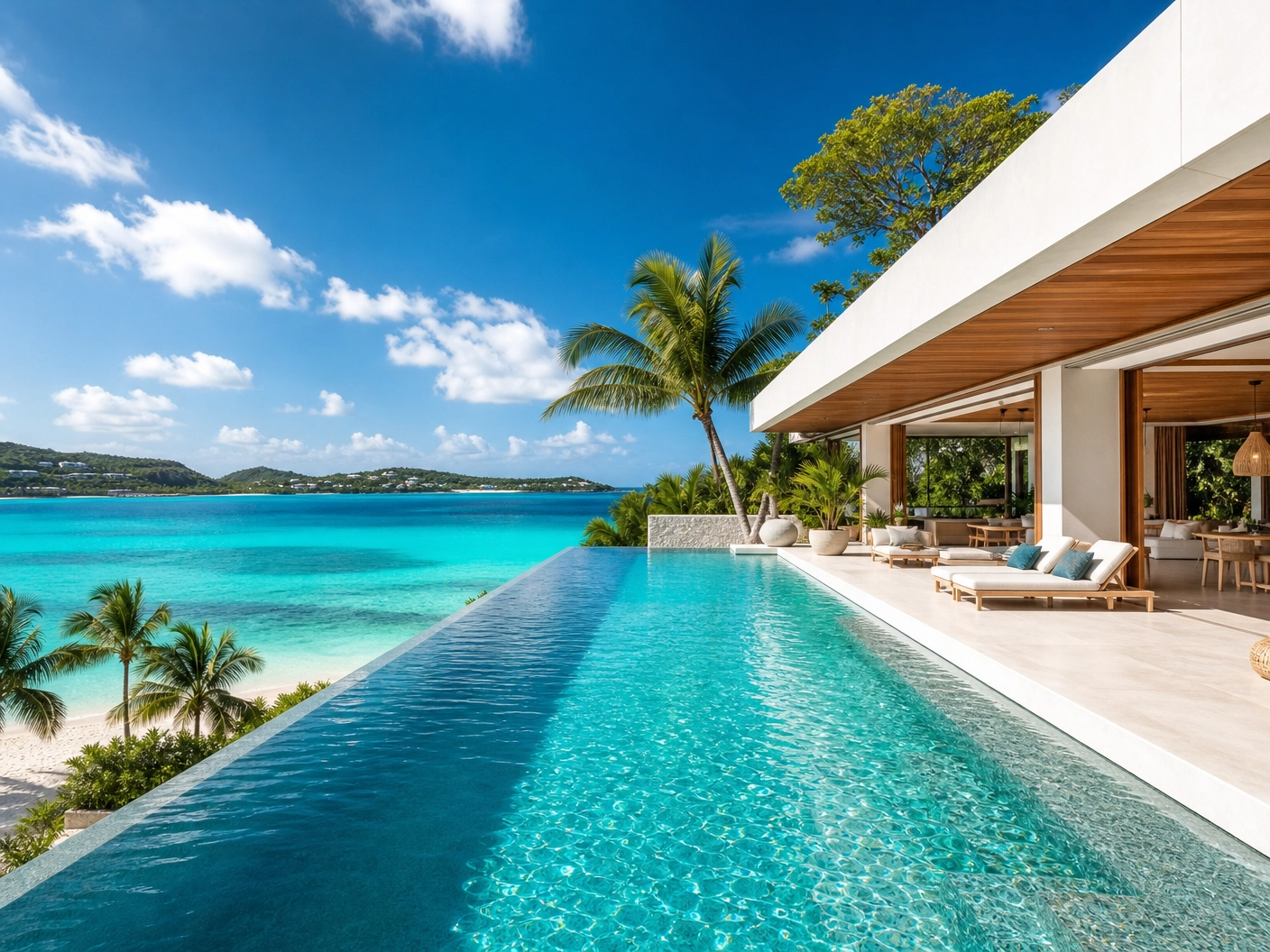 Caribbean luxury villa with turquoise water